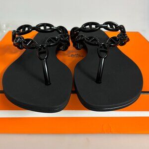 New Hermes Island Black Rubber Sandals sz 37